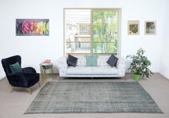 6x10.4 Ft Distressed Blue Area Rug for Contemporary Interior, Handmade in Turkey