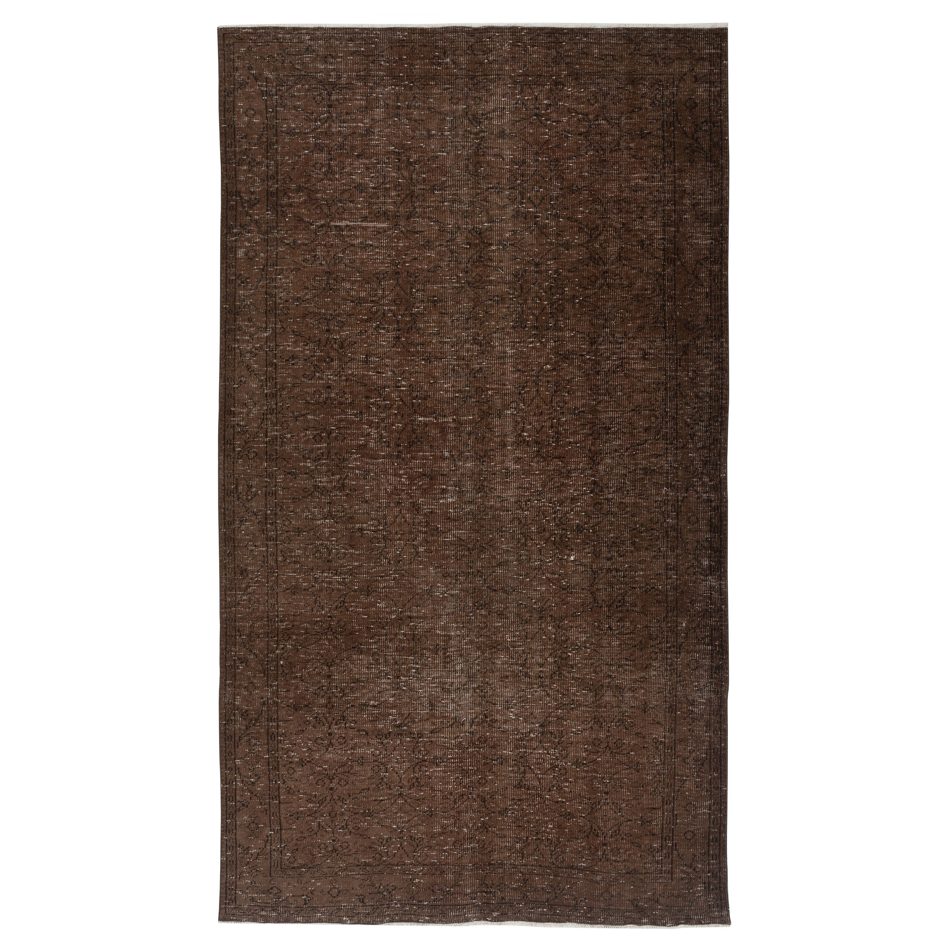 6x10.5 Ft Brauner Türkischer Teppich für das Schlafzimmer. Handgefertigter Vintage-Teppich für das Wohnzimmer