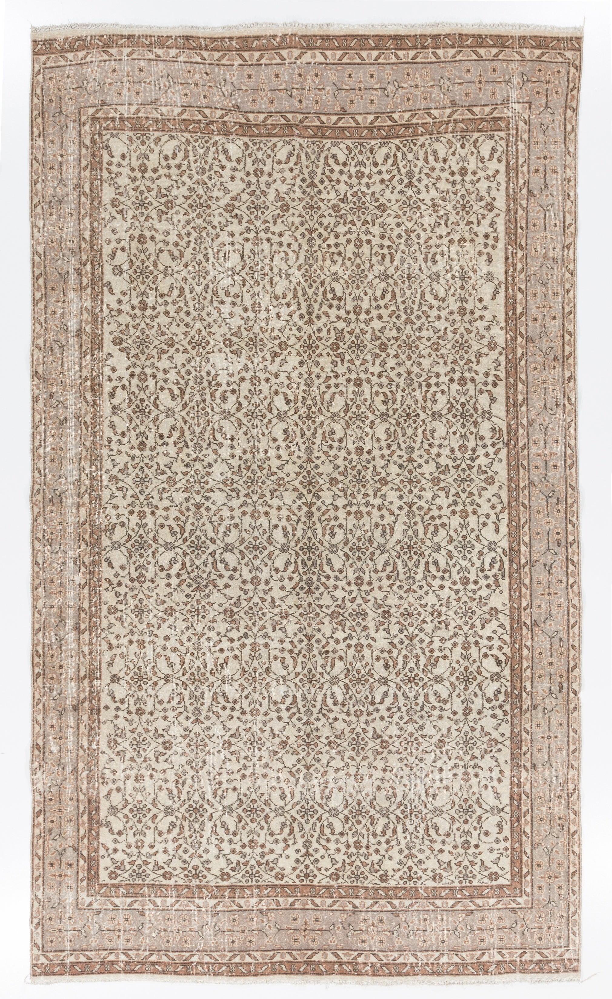 6x10.5 Ft Vintage Handmade Turkish Oushak Rug, Beige Carpet with Floral Design