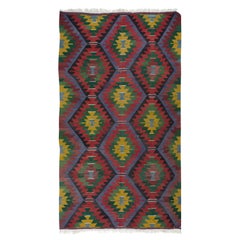 6x10,5 Ft handgewebter türkischer Kelim 'Flat Weave' mit geometrischen Mustern, Vintage