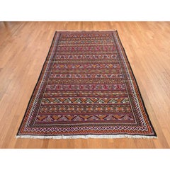 6'x10'5" Scarlet Red Turkish Soumak Flat Weave Hand Knotted Pure Wool Rug