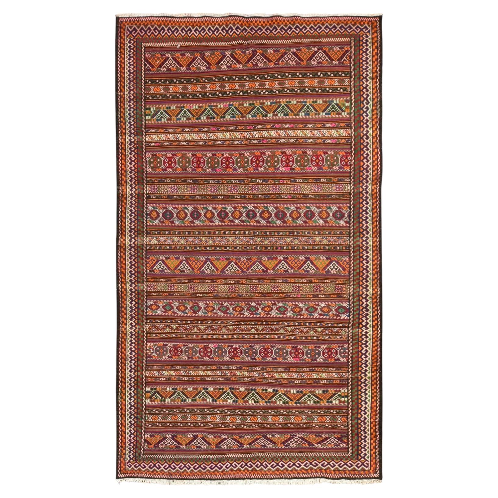 6'x10'5" Scarlet Red Turkish Soumak Flat Weave Hand Knotted Pure Wool Rug For Sale