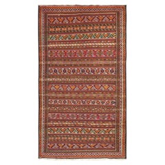 6'x10'5" Scarlet Red Turkish Soumak Flat Weave Hand Knotted Pure Wool Rug