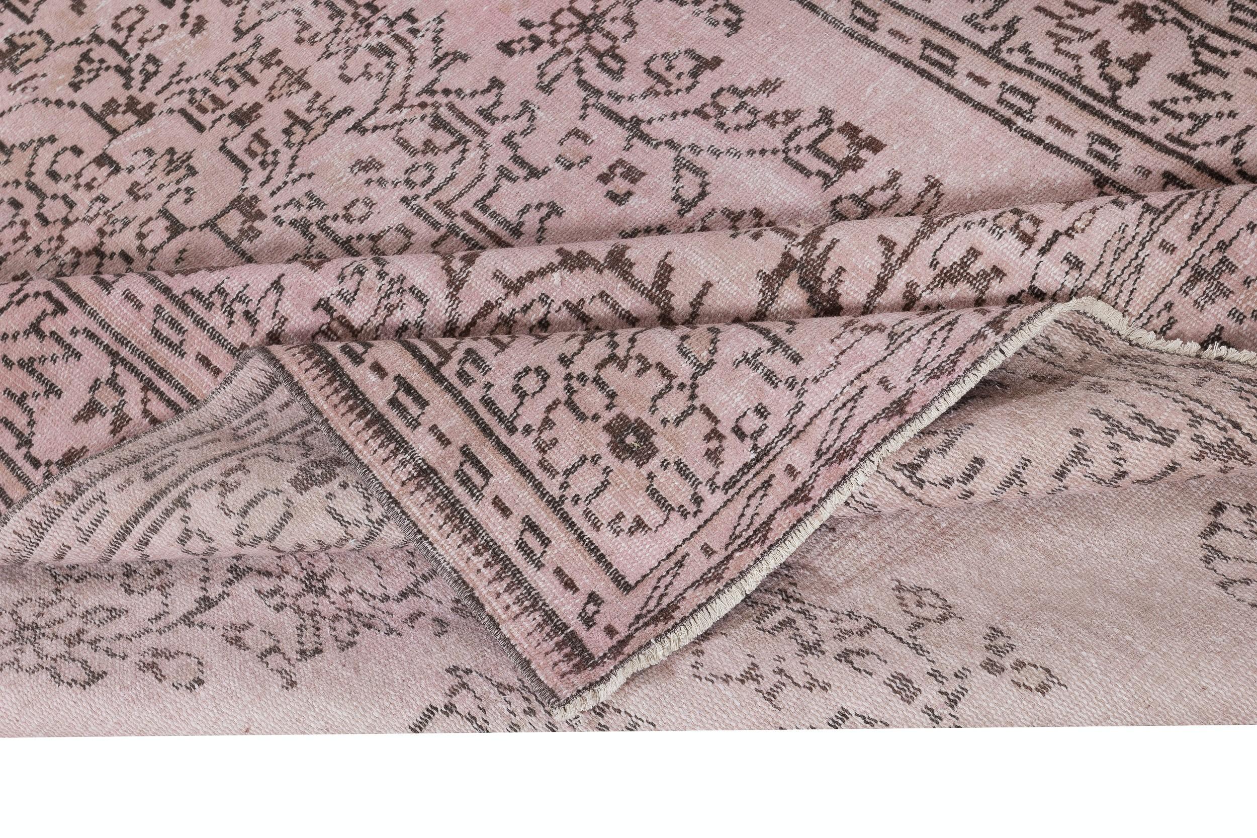 Alfombra Turca Contemporánea Anudada a Mano de Color Rosa 6x10.6 Pies Moderno en venta