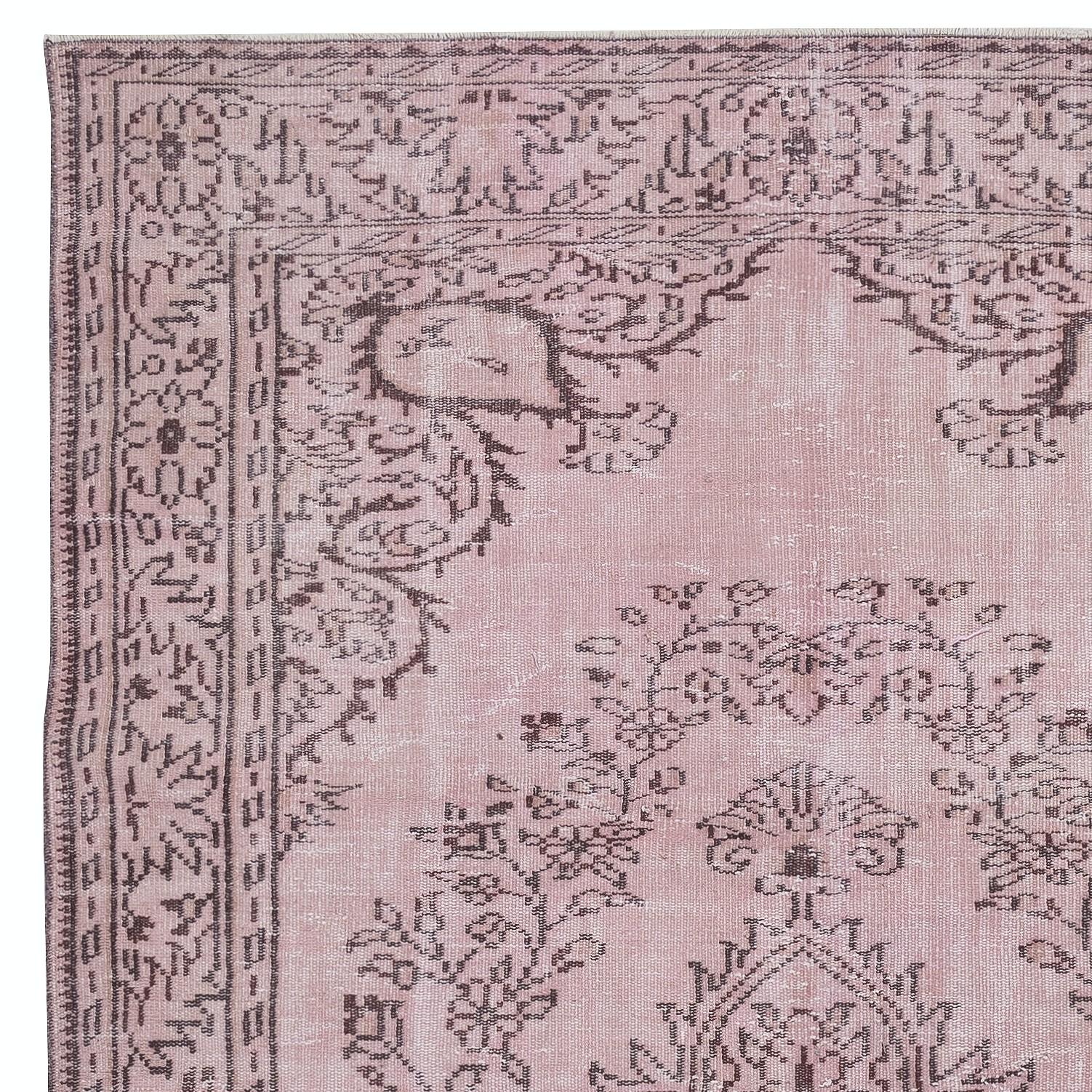Alfombra Turca Contemporánea Anudada a Mano de Color Rosa 6x10.6 Pies Turco en venta