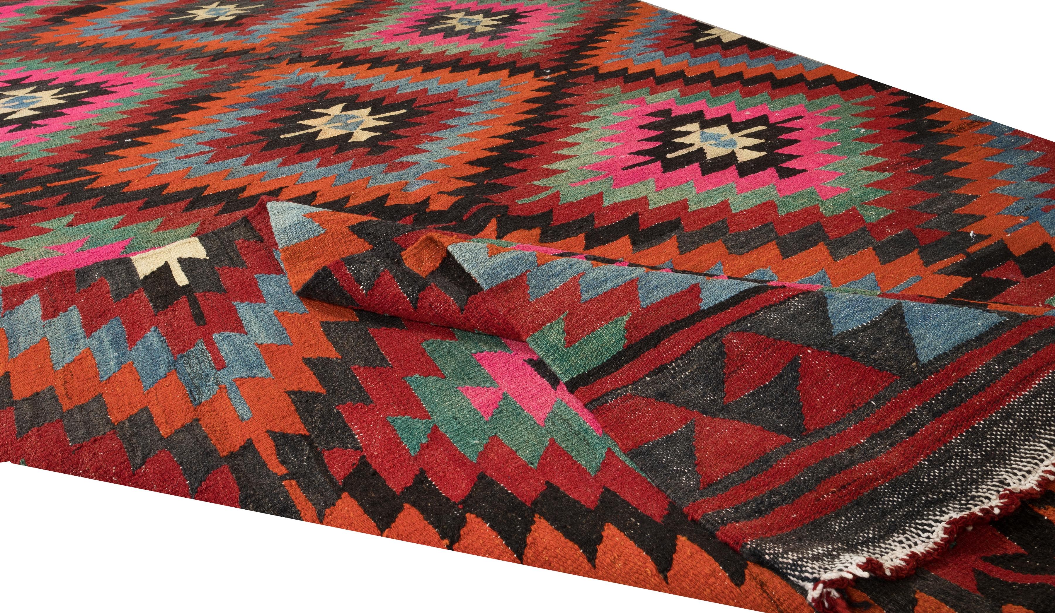 Turkish 6x11 ft Colorful Anatolian Kilim with Bohemian Style, HandWoven Vintage Wool Rug For Sale