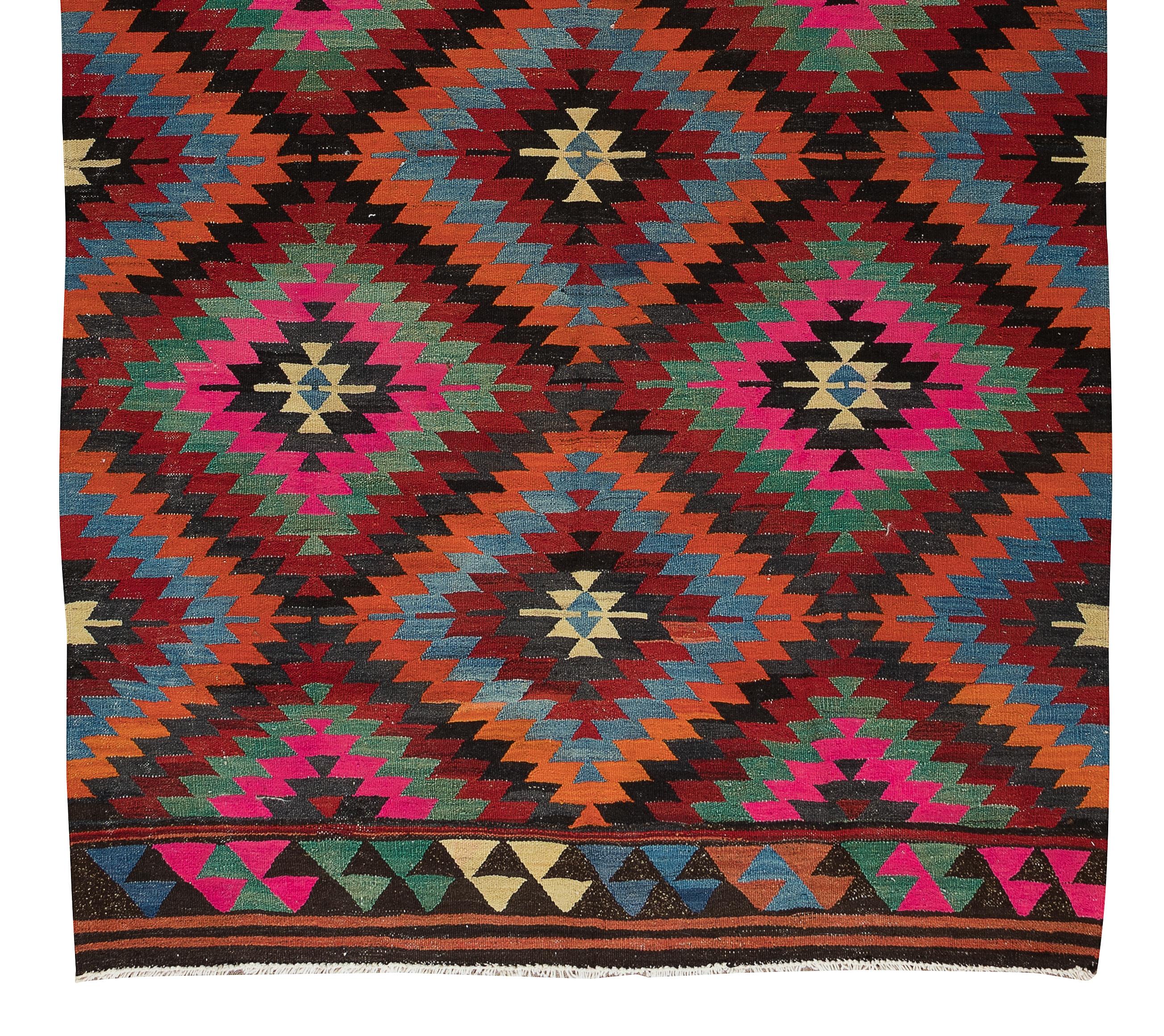 6x11 ft Colorful Anatolian Kilim with Bohemian Style, HandWoven Vintage Wool Rug In Good Condition For Sale In Philadelphia, PA