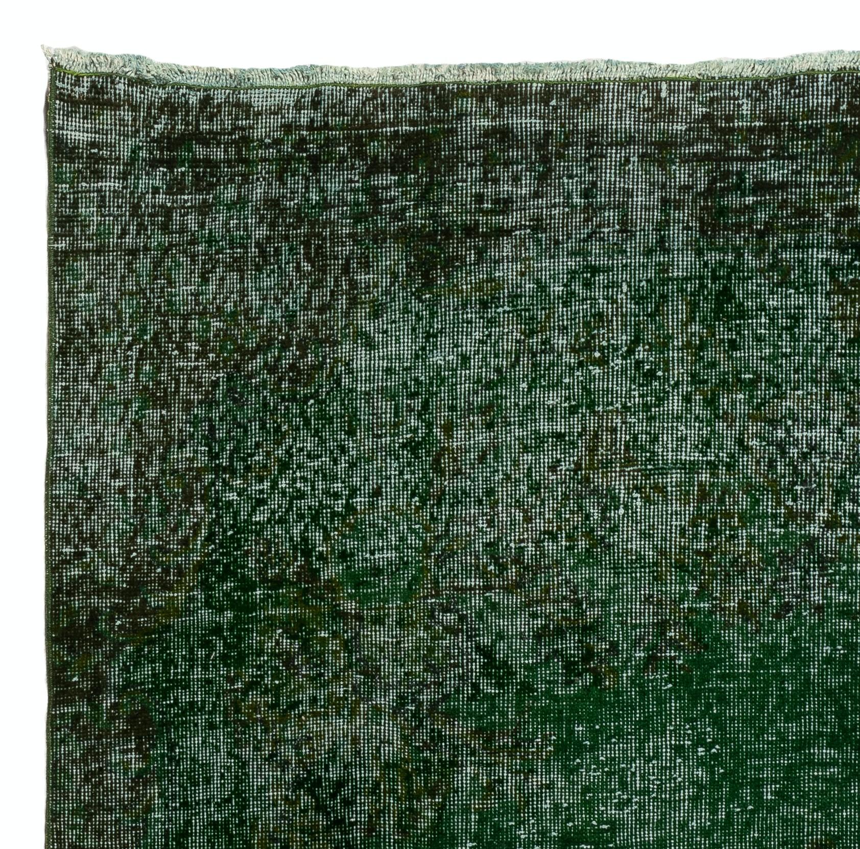 Turkish 6x11 Ft Distressed Vintage Handmade Rug in Green Color. Modern Anatolian Carpet For Sale