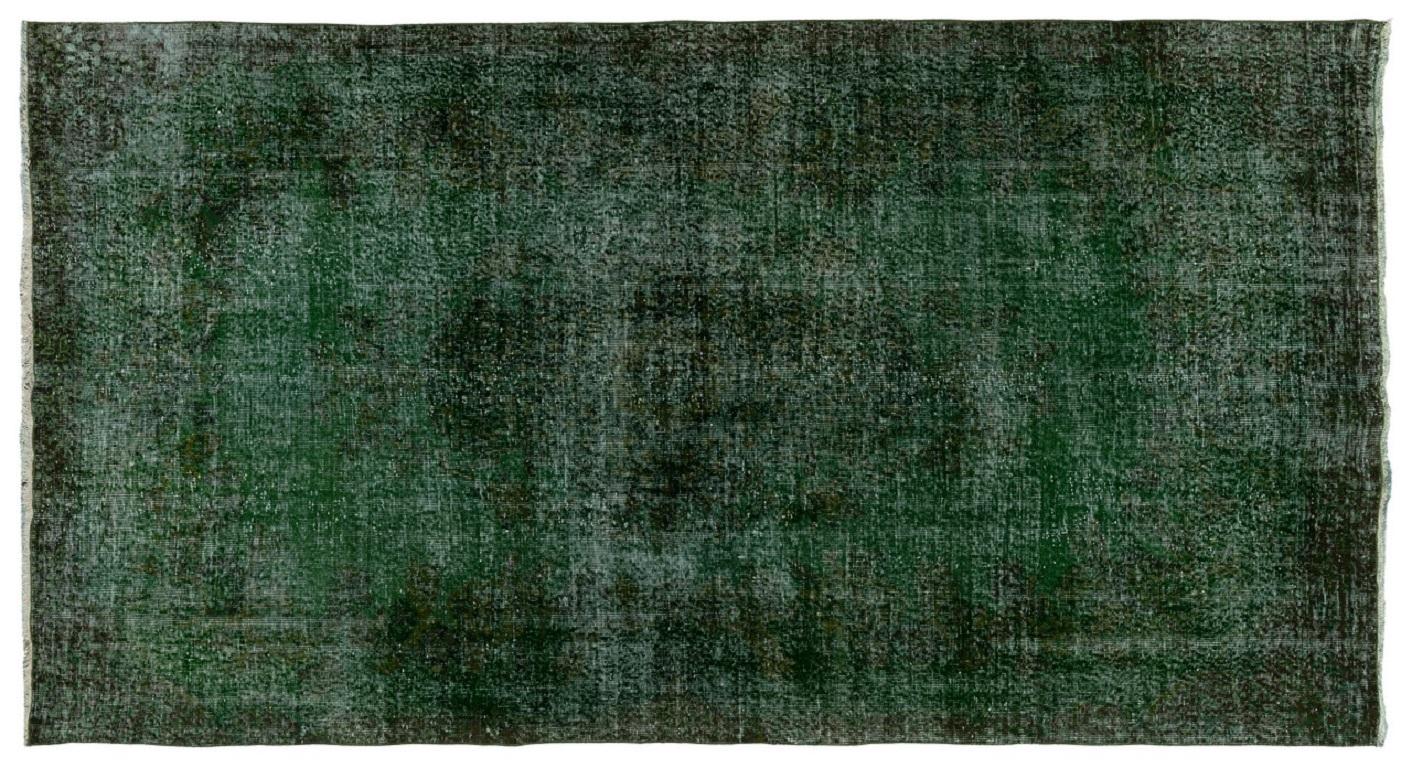 Hand-Knotted 6x11 Ft Distressed Vintage Handmade Rug in Green Color. Modern Anatolian Carpet For Sale