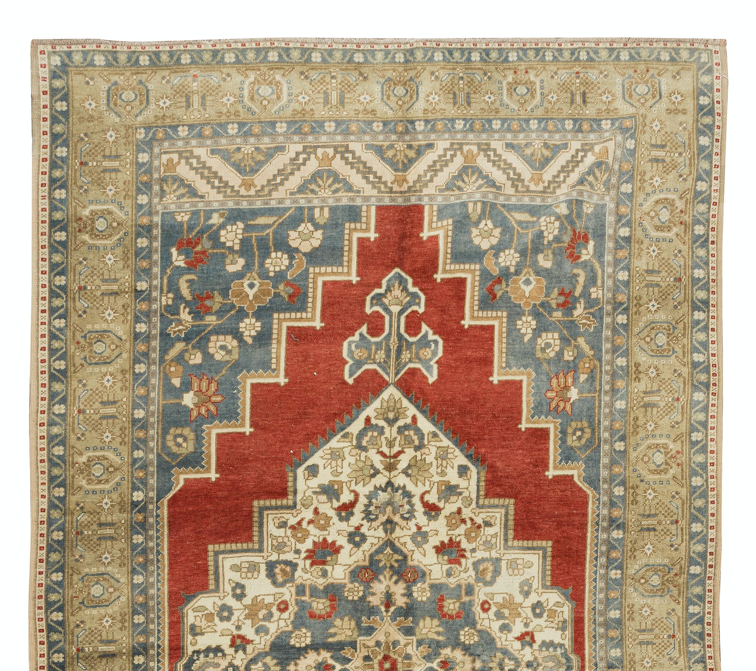 20th Century 6x11 Ft Vintage Handmade Turkish Tribal Wool Rug, Medallion Design Unique Carpet For Sale