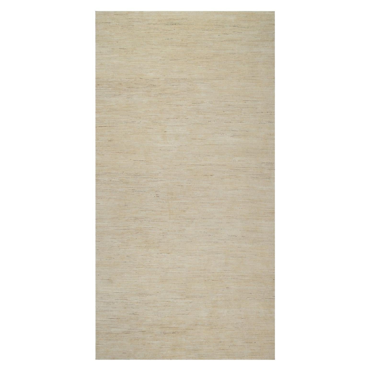 6'x11'10" White Pure Wool Modern Plain Design Hand Knotted Runner Oriental Rug