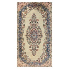 6'x11'5" Ivory Vintage Persian Kerman Hand Knotted Pure Wool Runner Clean Rug