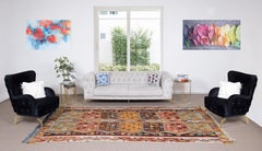 6x11.6 Ft Vintage Handmade Turkish Wool Kilim Runner, Flat-Weave Colorful Rug
