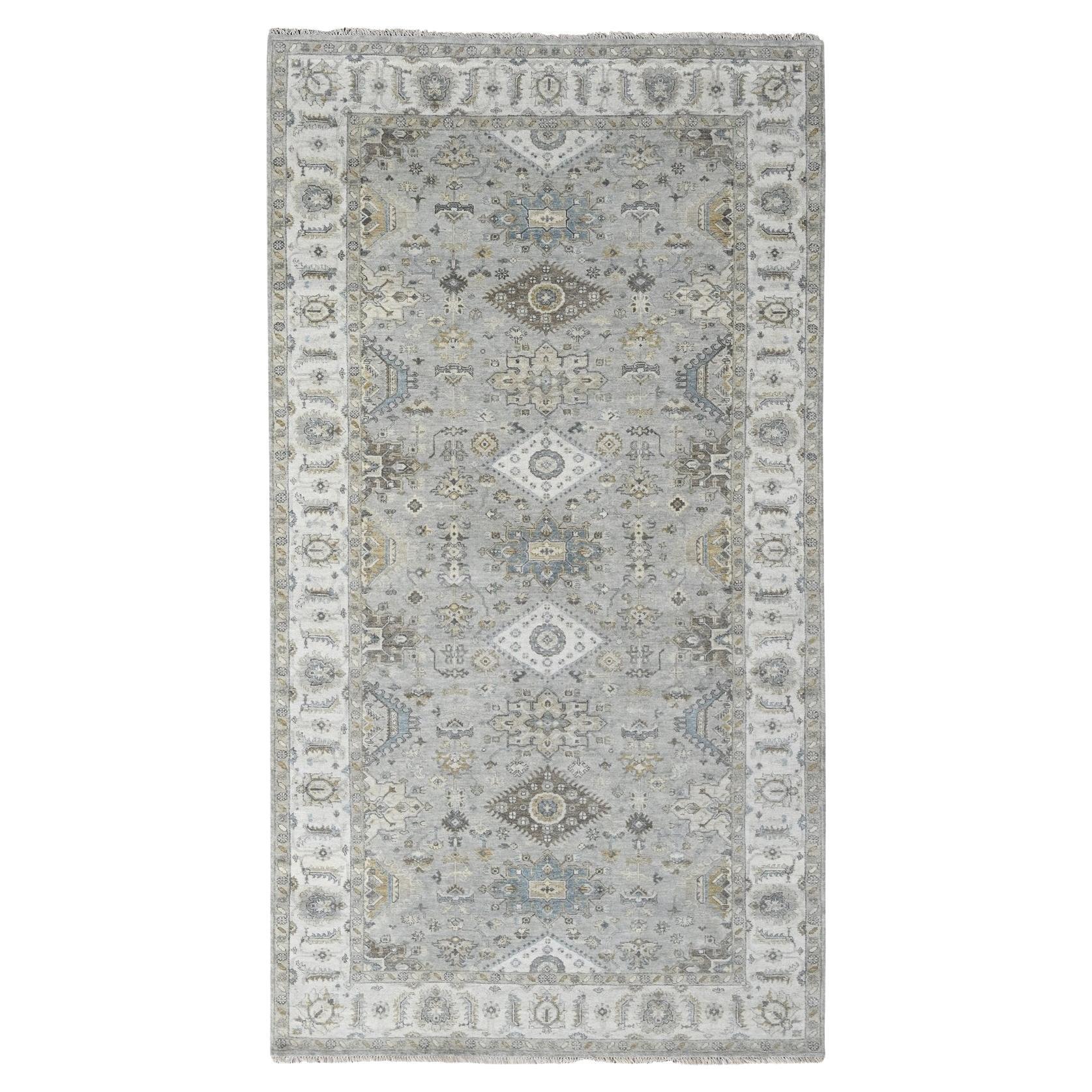 6'x11'9" Stargazer Gray Karajeh Geometric Hand Knotted Wide Runner Oriental Rug