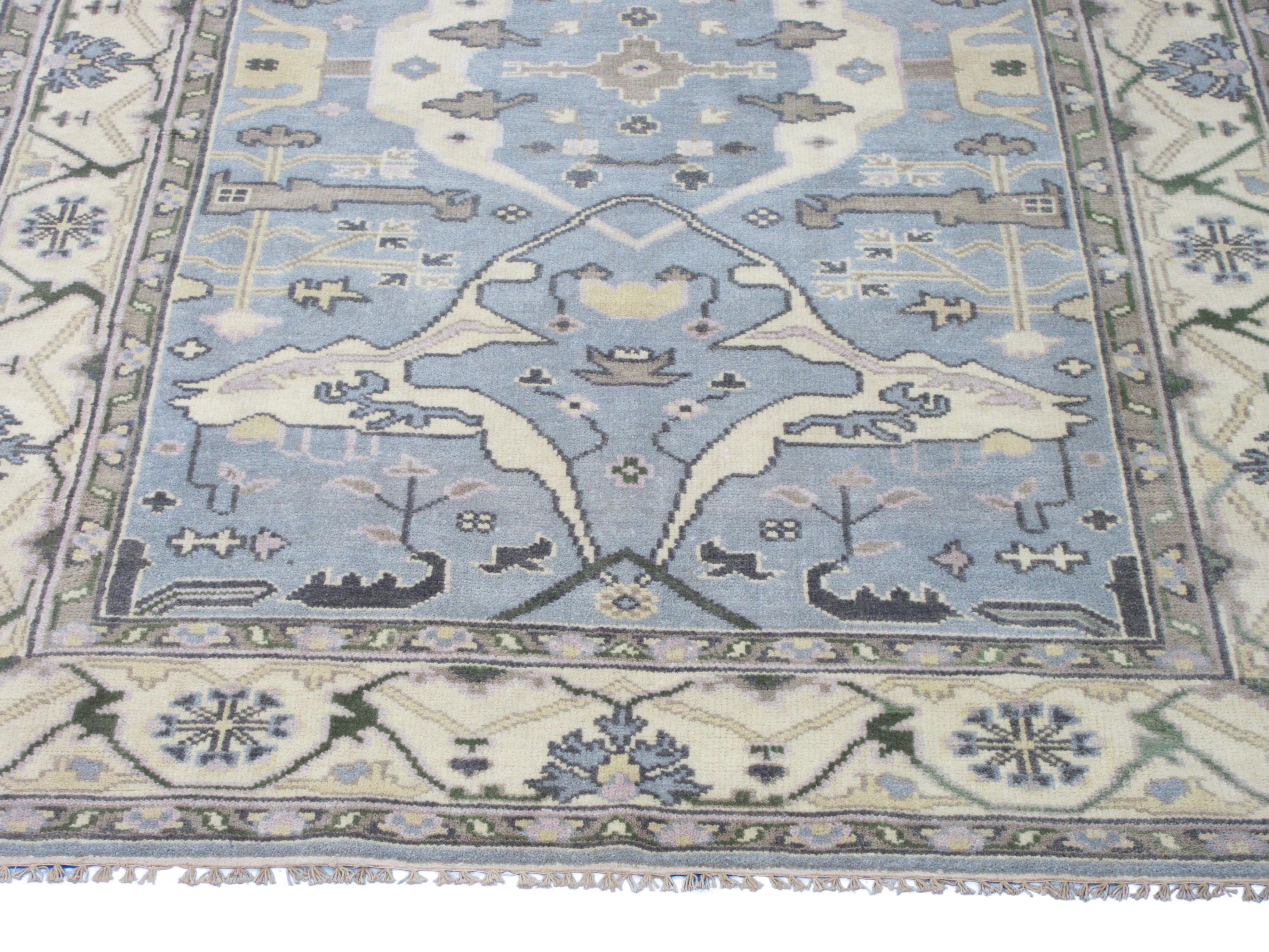 Contemporary Light-Blue Oushak Gallery Runner For Sale