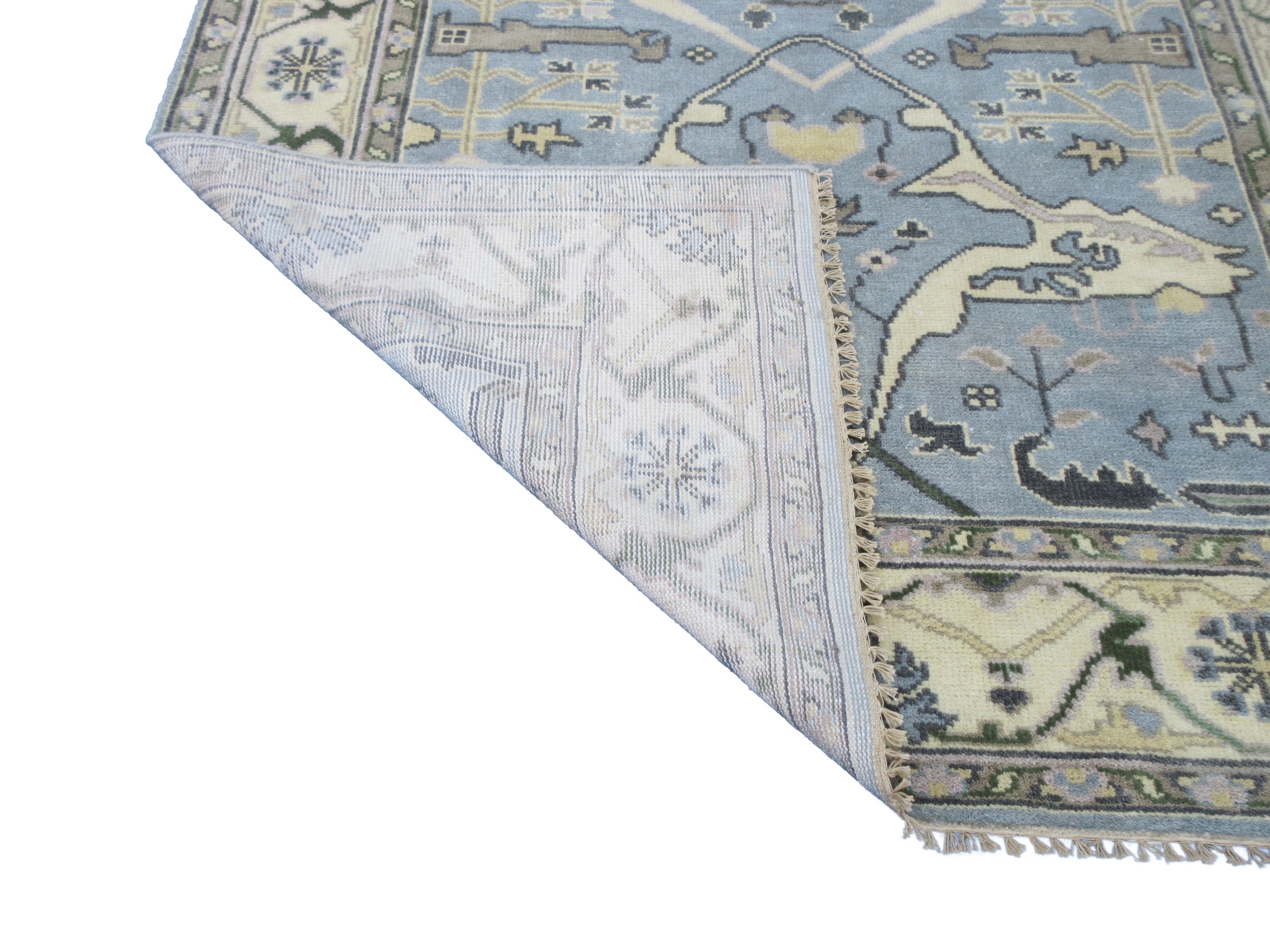 Light-Blue Oushak Gallery Runner For Sale 1