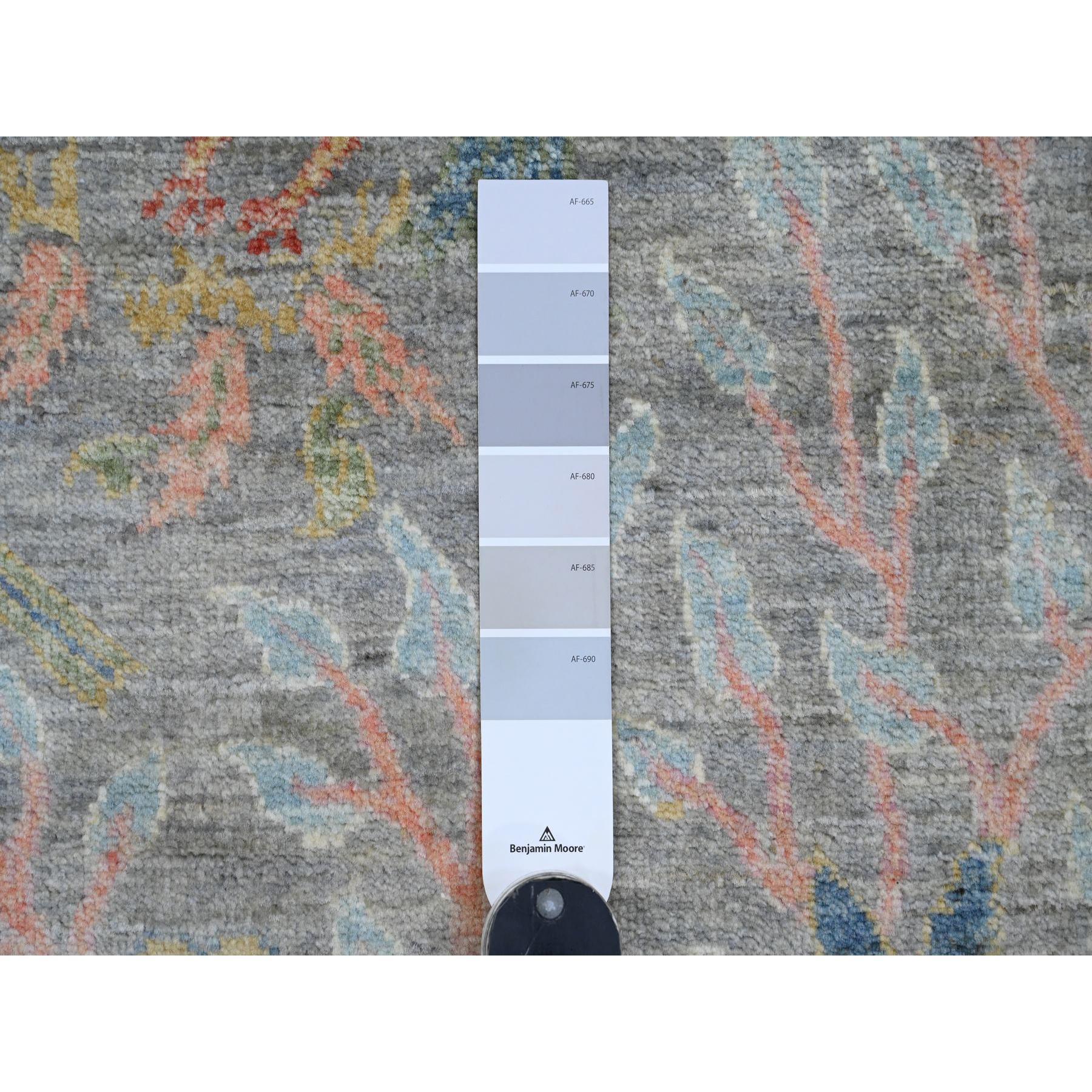 Oushak Tapis de course en laine nouée à la main 6'x12' Spanish Gray Afghan Peshawar Birds Designs en vente