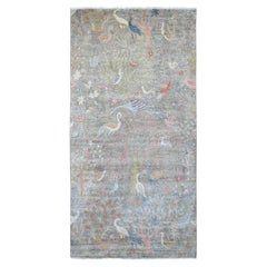 6'x12' Spanish Gray Afghan Peshawar Birds Design Hand Knotted Wool Runner Rug