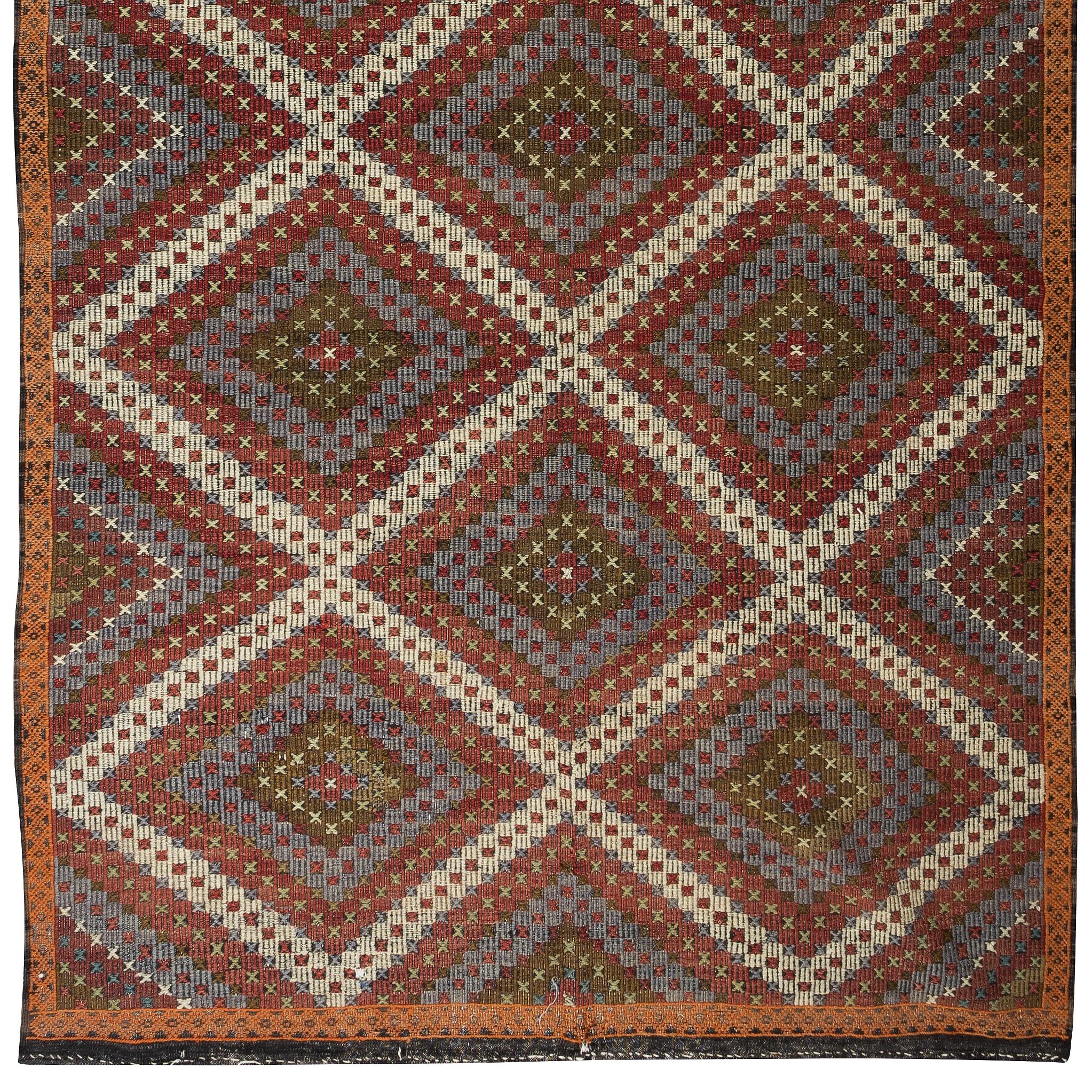 6x12.3 ft Vintage Turkish Wool Jajim Kilim, Embroidered Handwoven Bohemian Rug In Good Condition For Sale In Spring Valley, NY