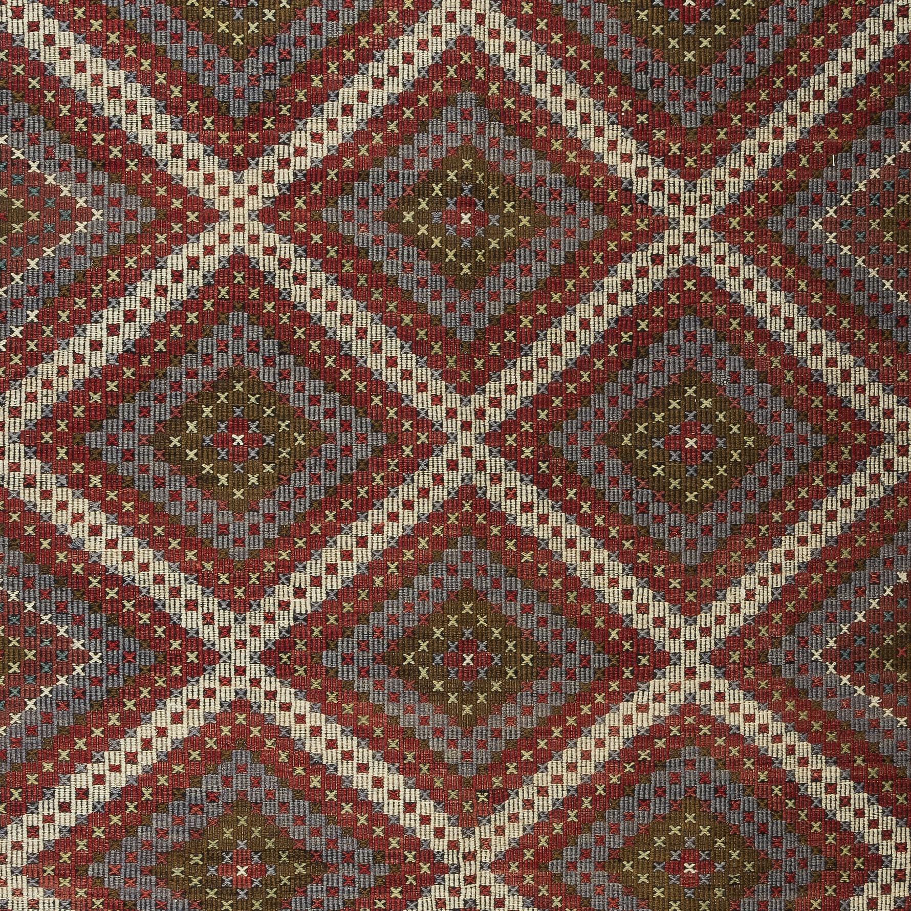 20th Century 6x12.3 ft Vintage Turkish Wool Jajim Kilim, Embroidered Handwoven Bohemian Rug For Sale