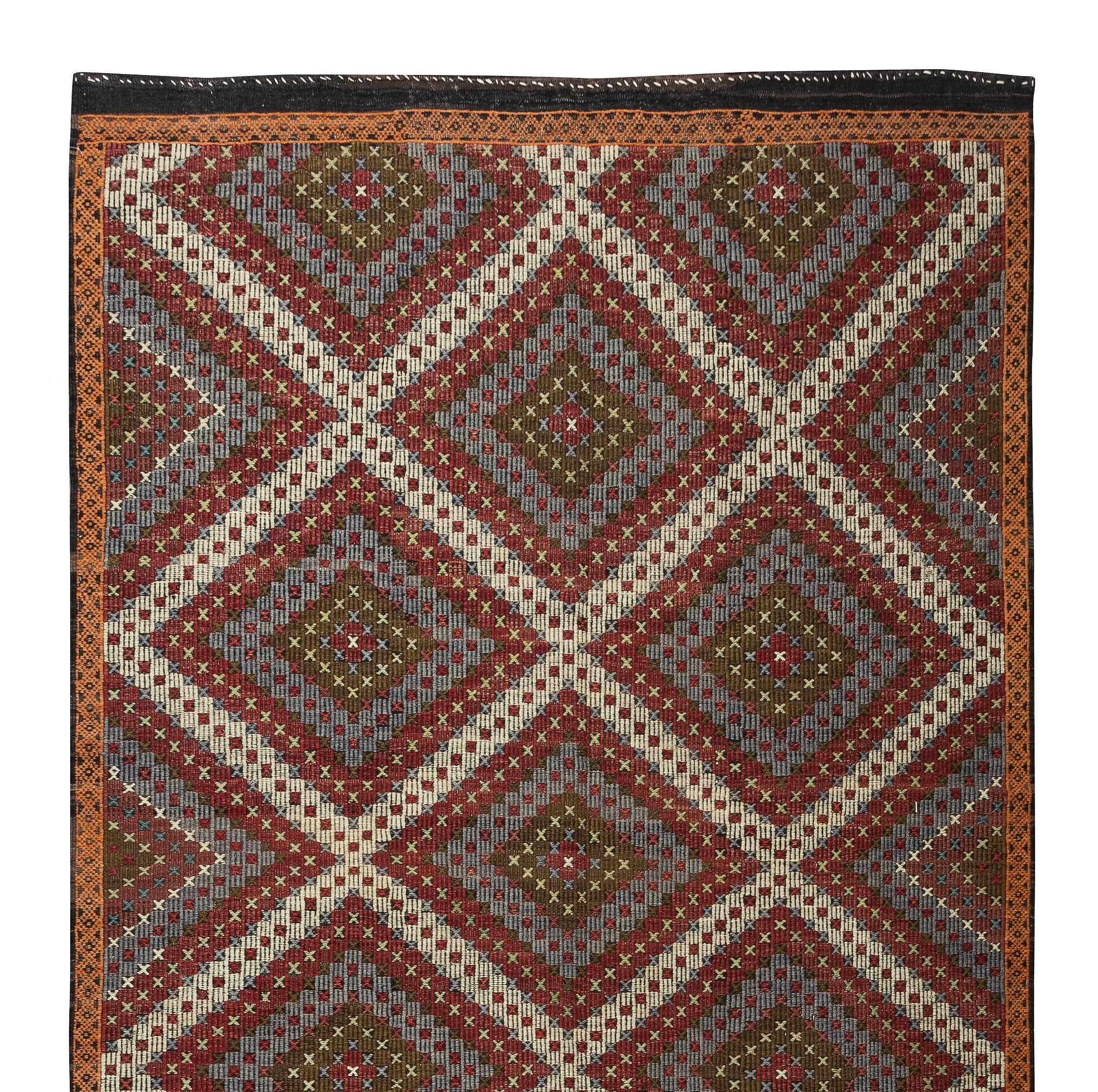 Vintage Turkish Wool Jajim Kilim, One of a Kind Handwoven Bohemian Rug In Good Condition For Sale In Philadelphia, PA