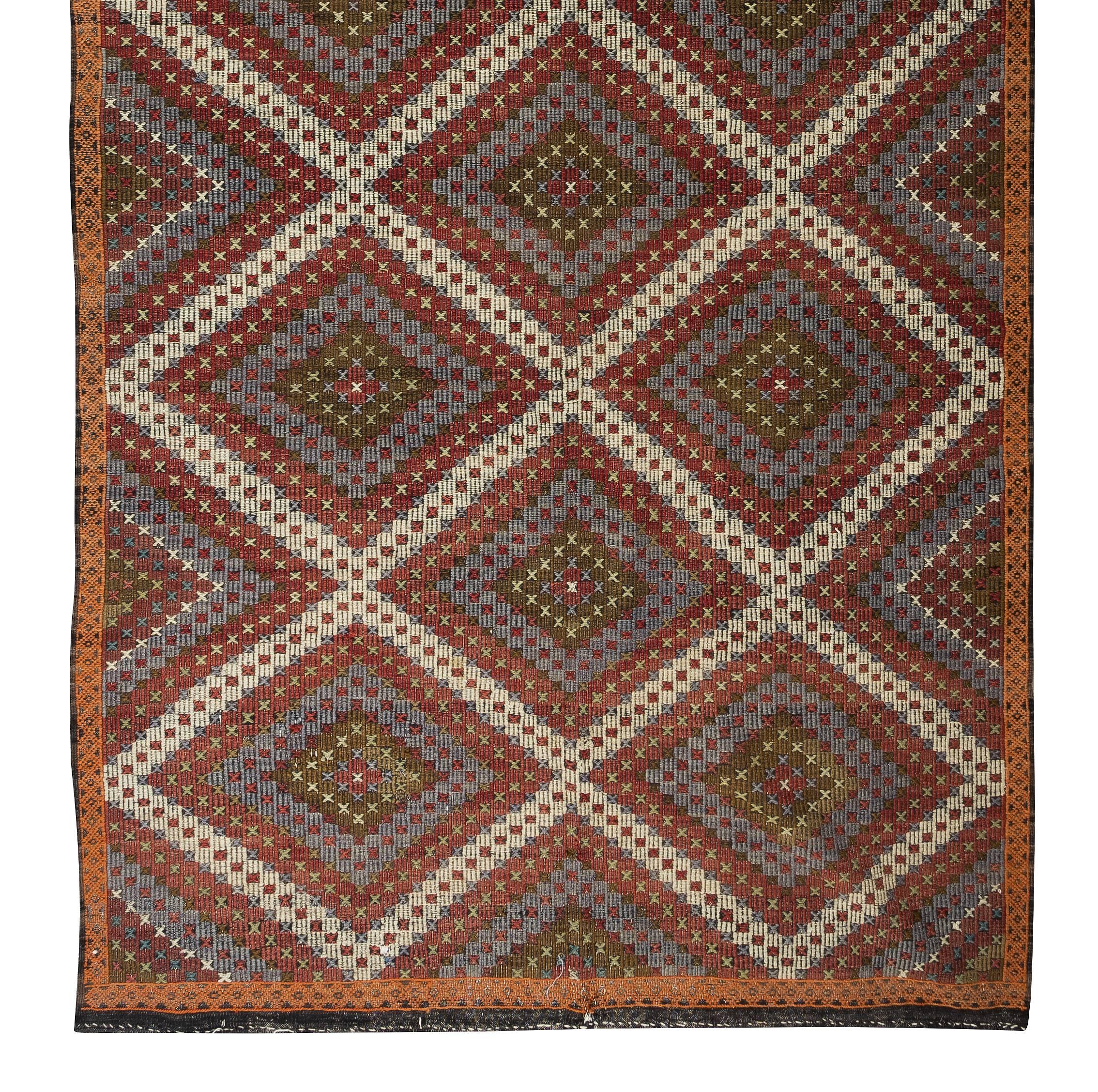 20th Century Vintage Turkish Wool Jajim Kilim, One of a Kind Handwoven Bohemian Rug For Sale