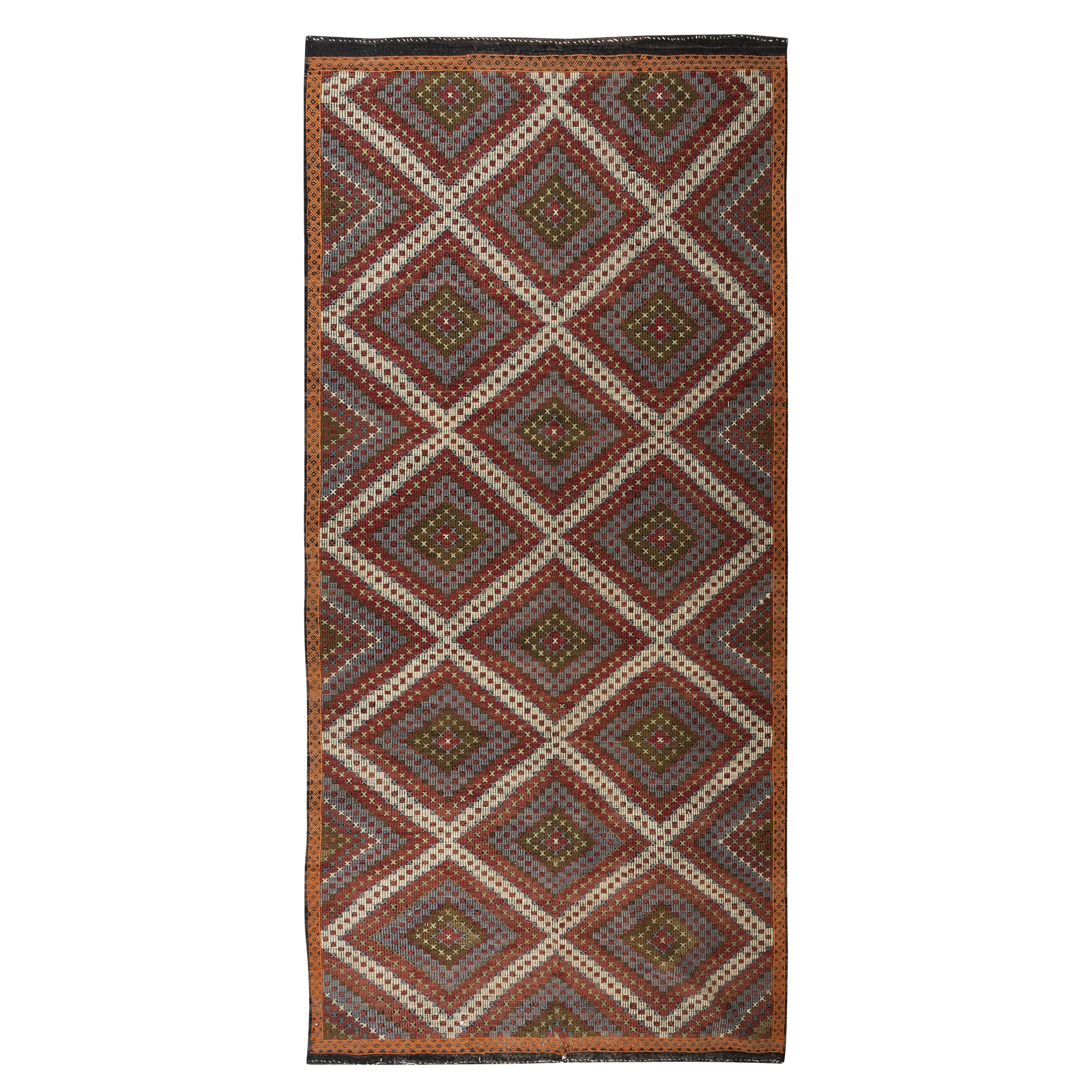 6x12.3 Ft Vintage türkische Wolle Jajim Kilim, ein von einer Art handgewebten böhmischen Teppich