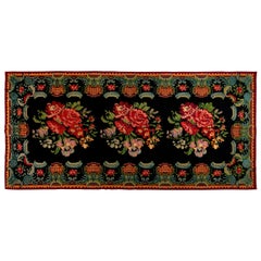 Tapis Kilim bessarabique vintage en laine tissée à la main à motifs floraux 6x12.6 Ft