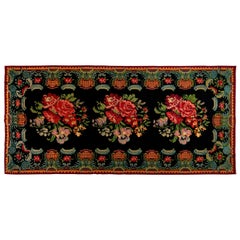 6x12.6 Ft Vintage Bessarabian Kilim, Floral Handwoven Wool Rug from Moldova