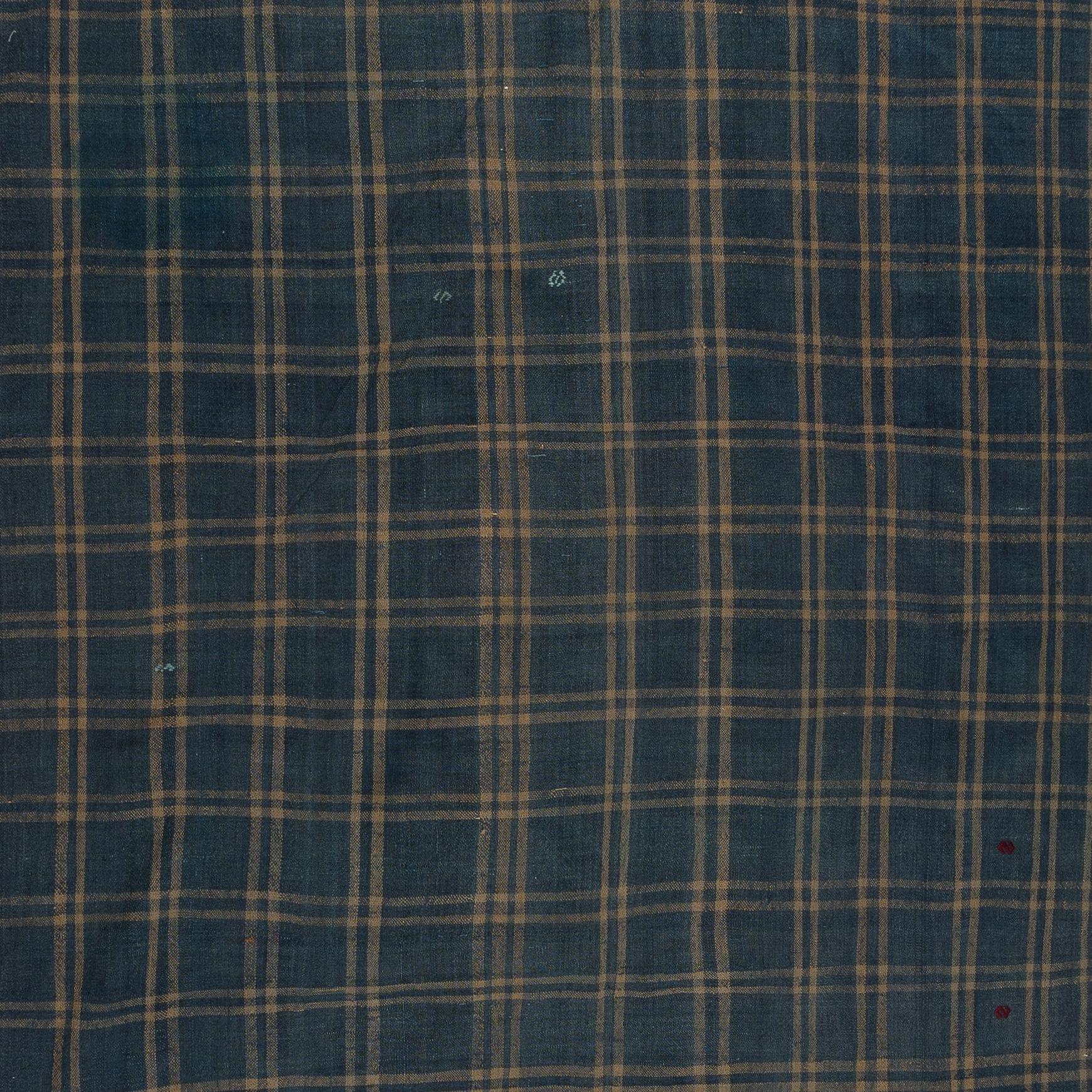 Turkish 6x16.3 Ft Vintage Checkered Kilim, Decorative Home Textile, Handmade Runner For Sale