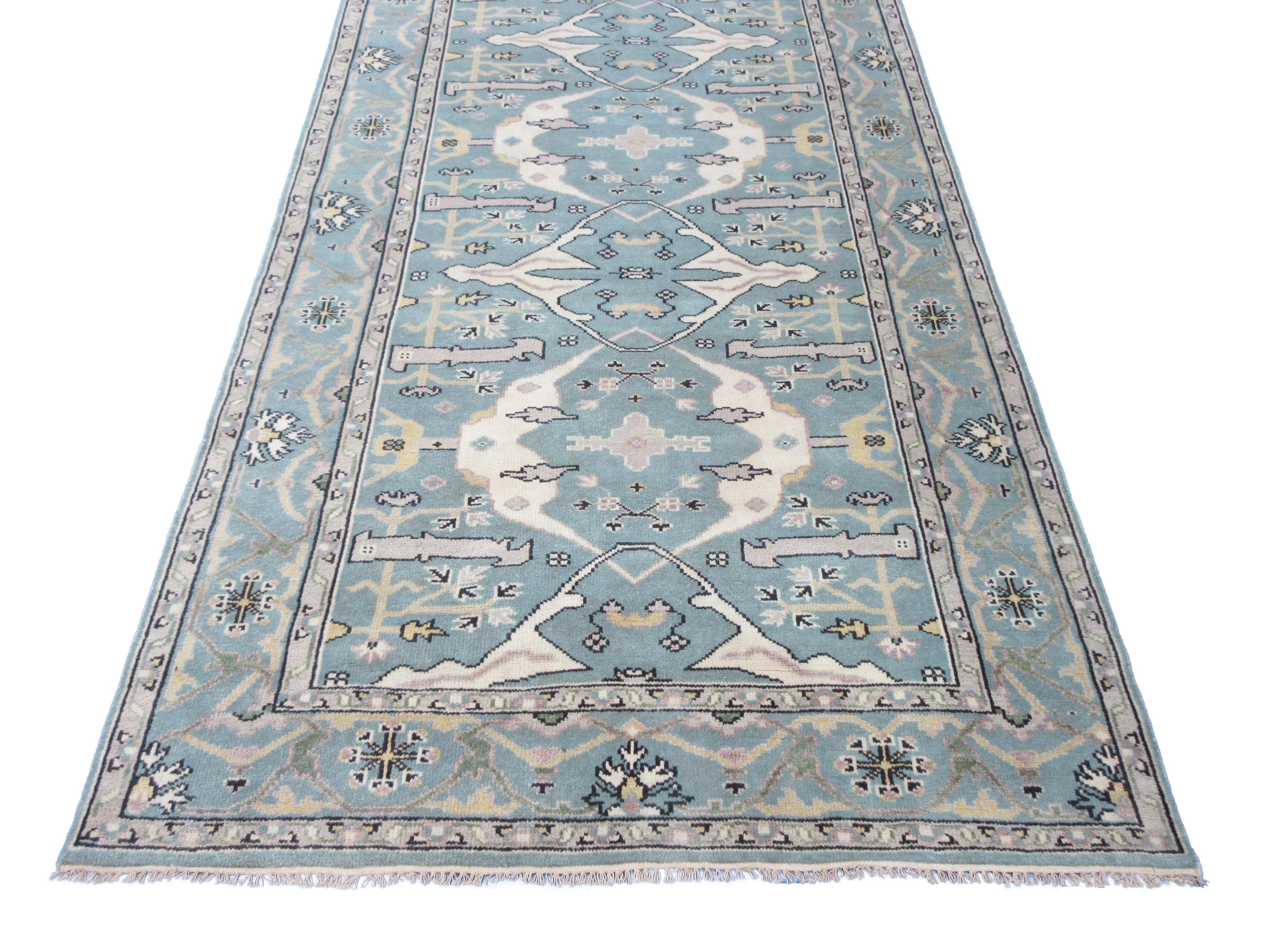 Light-Blue Oushak Gallery Runner In New Condition For Sale In Laguna Hills, CA
