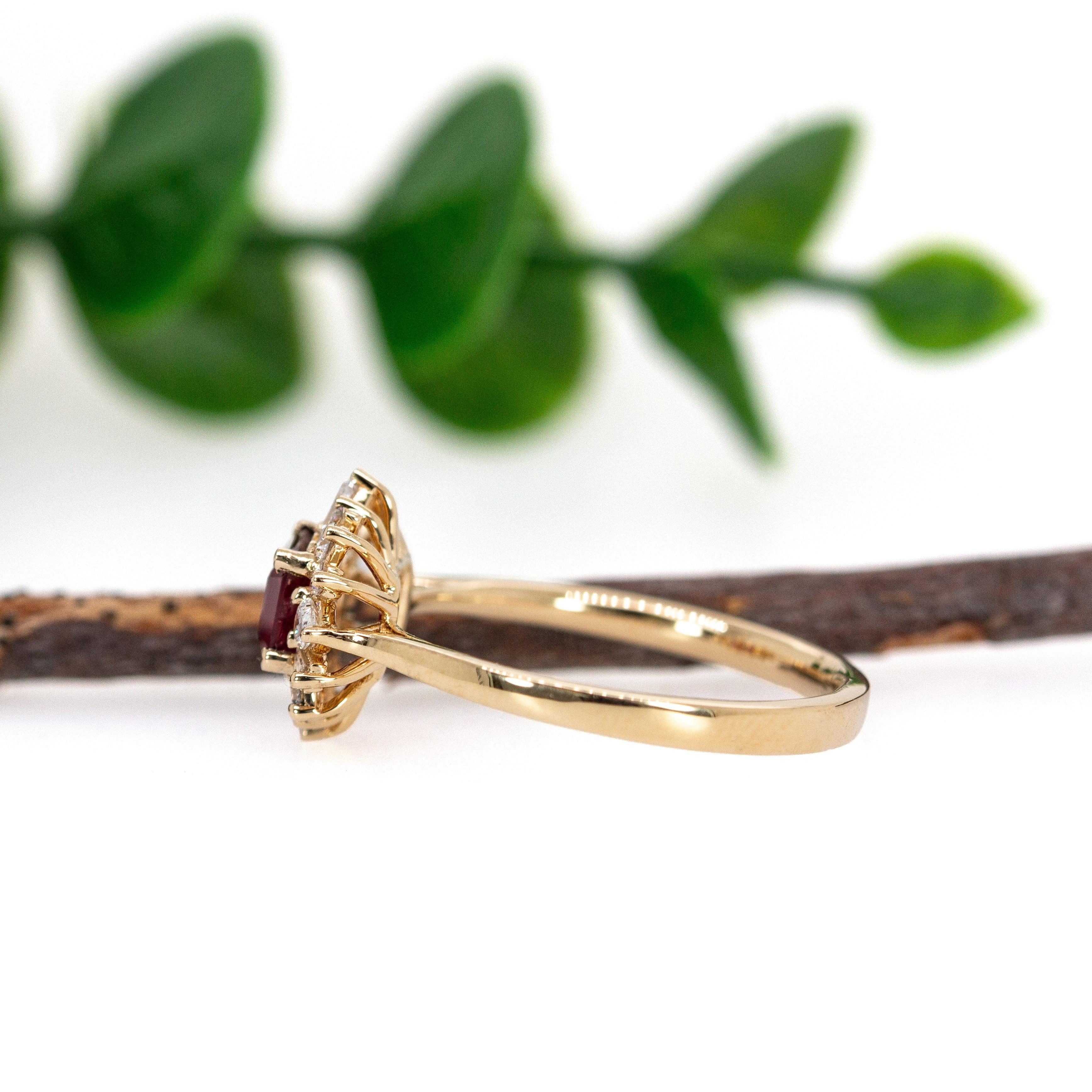 Bague en or jaune 14 carats 6x4mm rubis du Mozambique et diamant naturel Pour femmes en vente