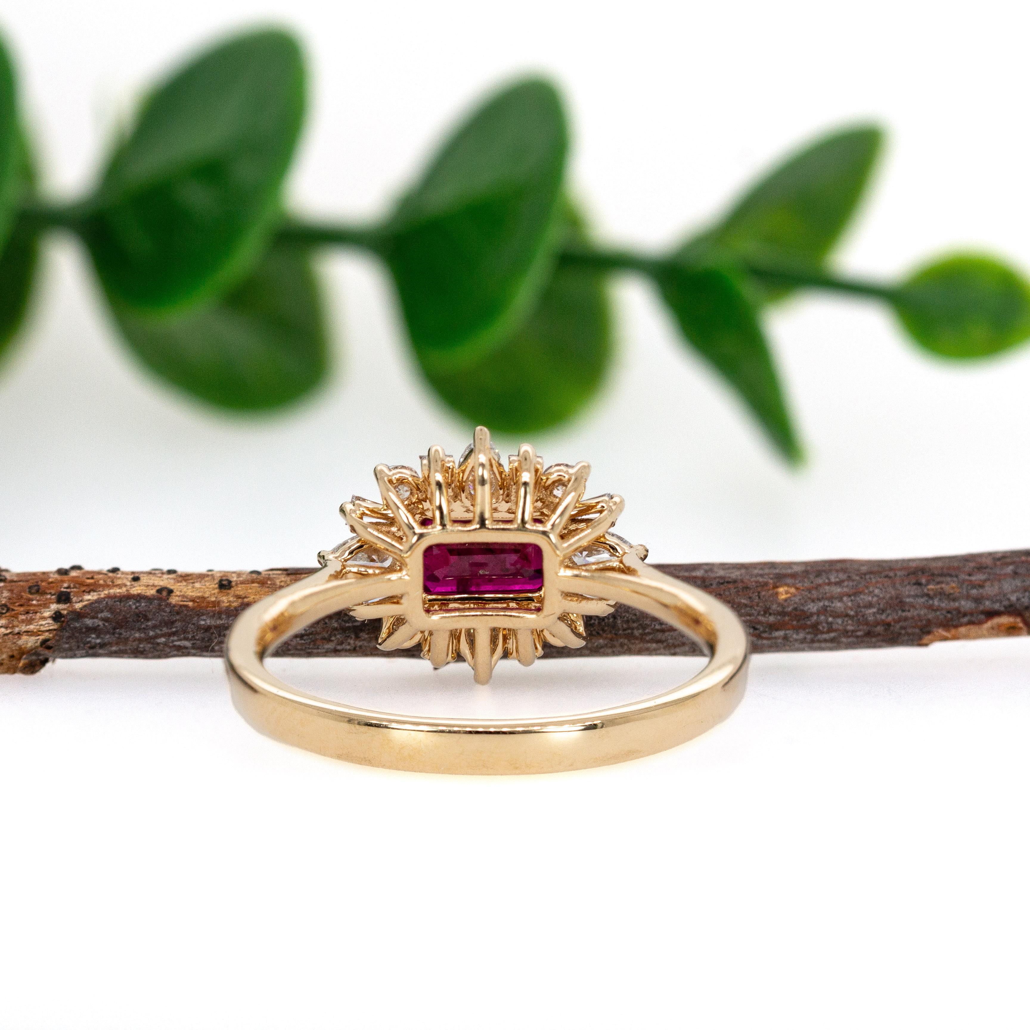 Bague en or jaune 14 carats 6x4mm rubis du Mozambique et diamant naturel en vente 1