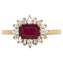 Bague en or jaune 14 carats 6x4mm rubis du Mozambique et diamant naturel