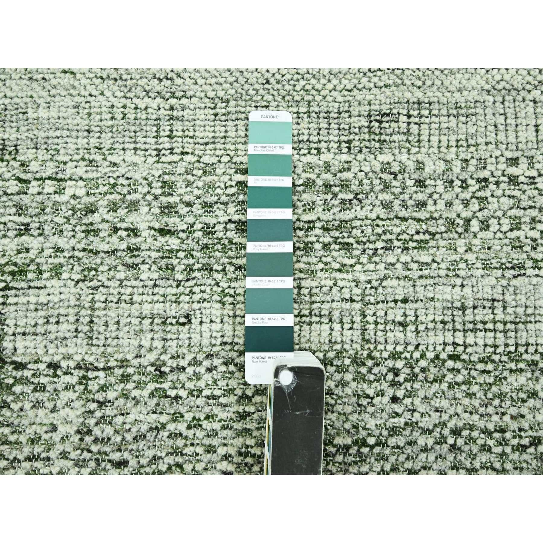 Indien Tapis rond 6'x6' Basil Green noué à la main en pure laine oxydée Grass Design/One en vente