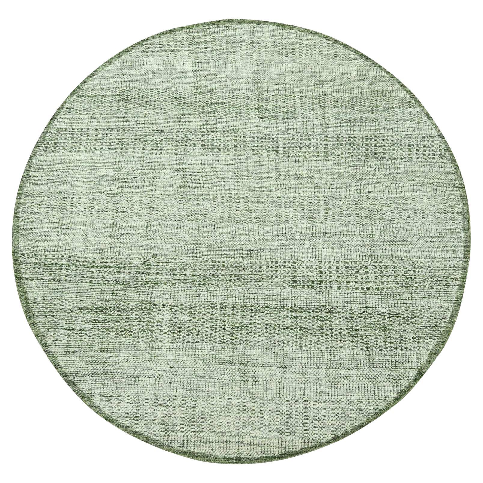 Tapis rond 6'x6' Basil Green noué à la main en pure laine oxydée Grass Design/One en vente