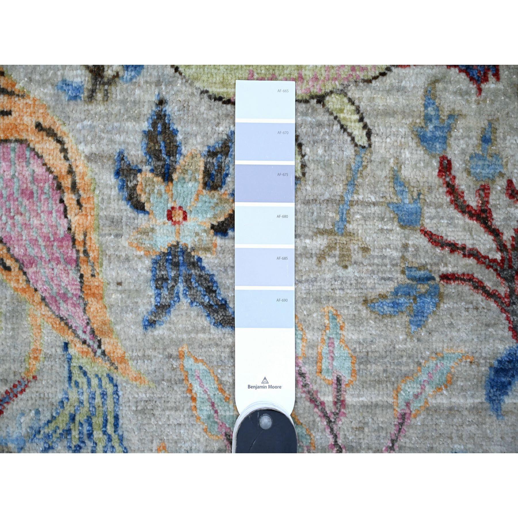 Medieval 6'x6' Beacon Gray Hand Knotted Soft Wool Afghan Peshawar Square Oriental Rug For Sale