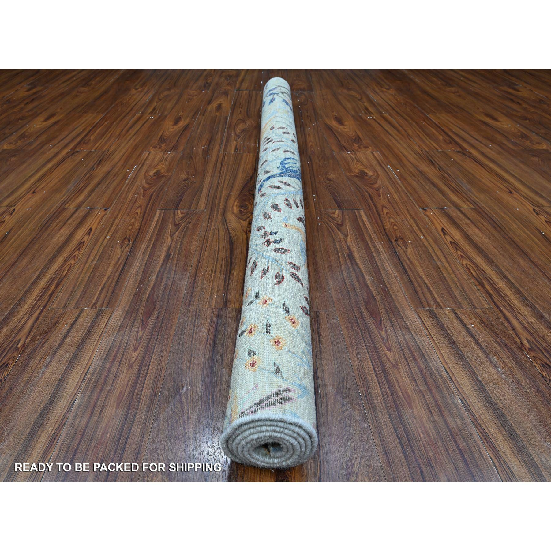 Hand-Knotted 6'x6' Beacon Gray Hand Knotted Soft Wool Afghan Peshawar Square Oriental Rug For Sale