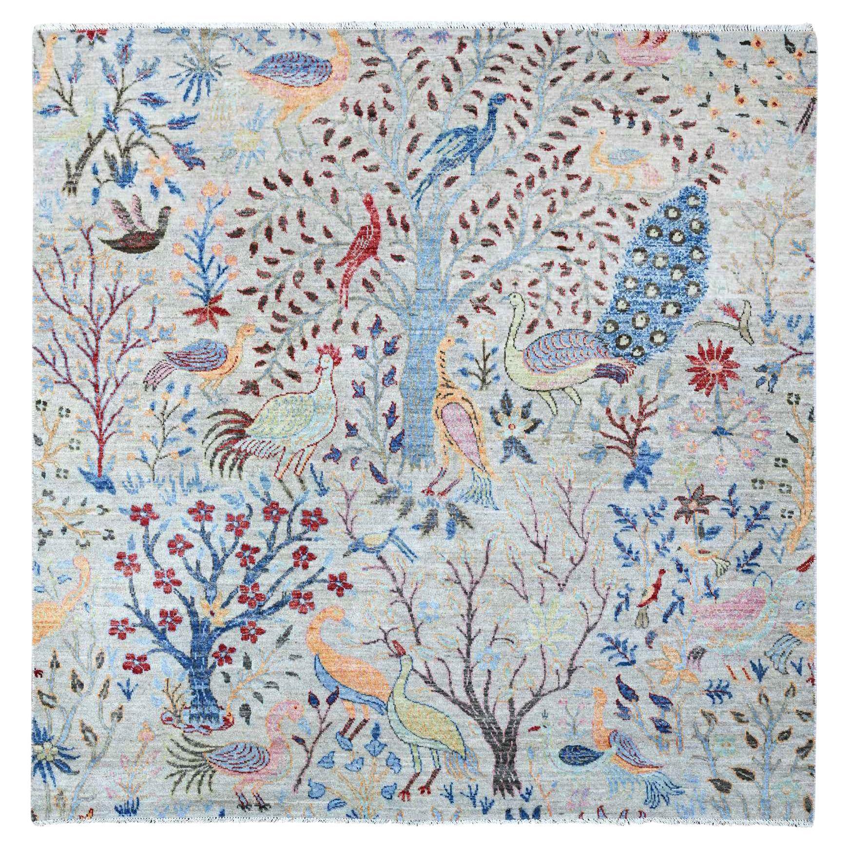 6'x6' Beacon Gray Hand Knotted Soft Wool Afghan Peshawar Square Oriental Rug