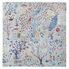 Alfombra Oriental Cuadrada Afgana Peshawar de Lana Suave Anudada a Mano Gris Beacon de 6'x6