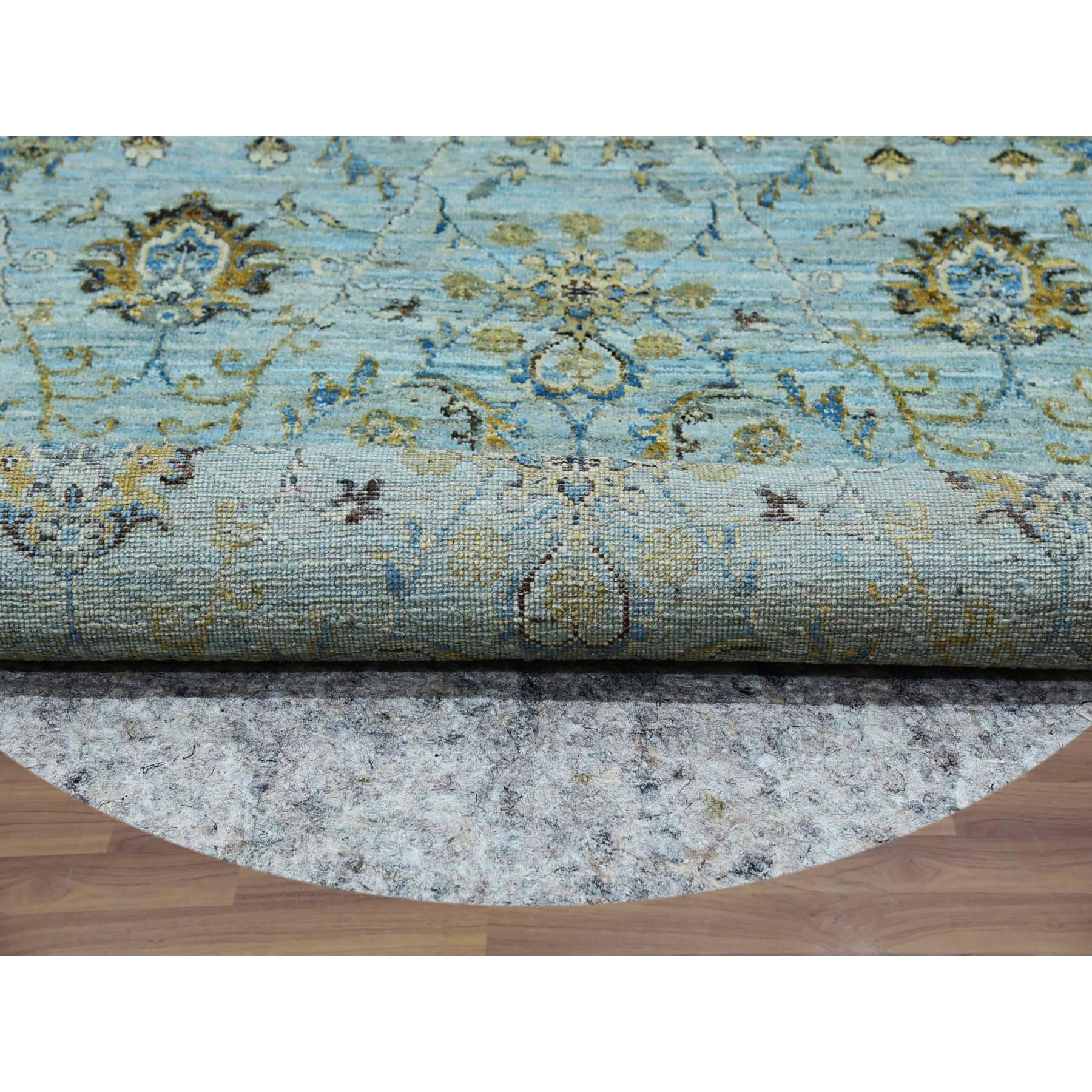 Agra 6'x6' Beau Bleu Shah Abbas Pattern Hand Knots Rugs Laine Orientale Ronde en vente