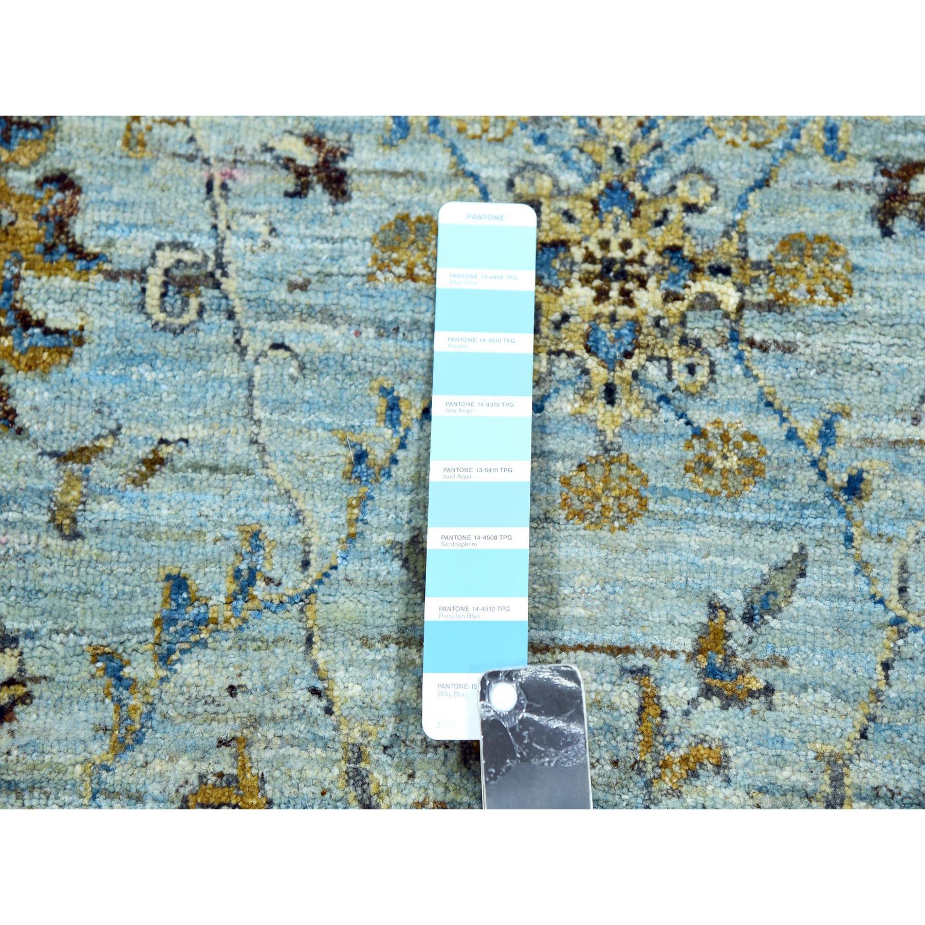 Indien 6'x6' Beau Bleu Shah Abbas Pattern Hand Knots Rugs Laine Orientale Ronde en vente