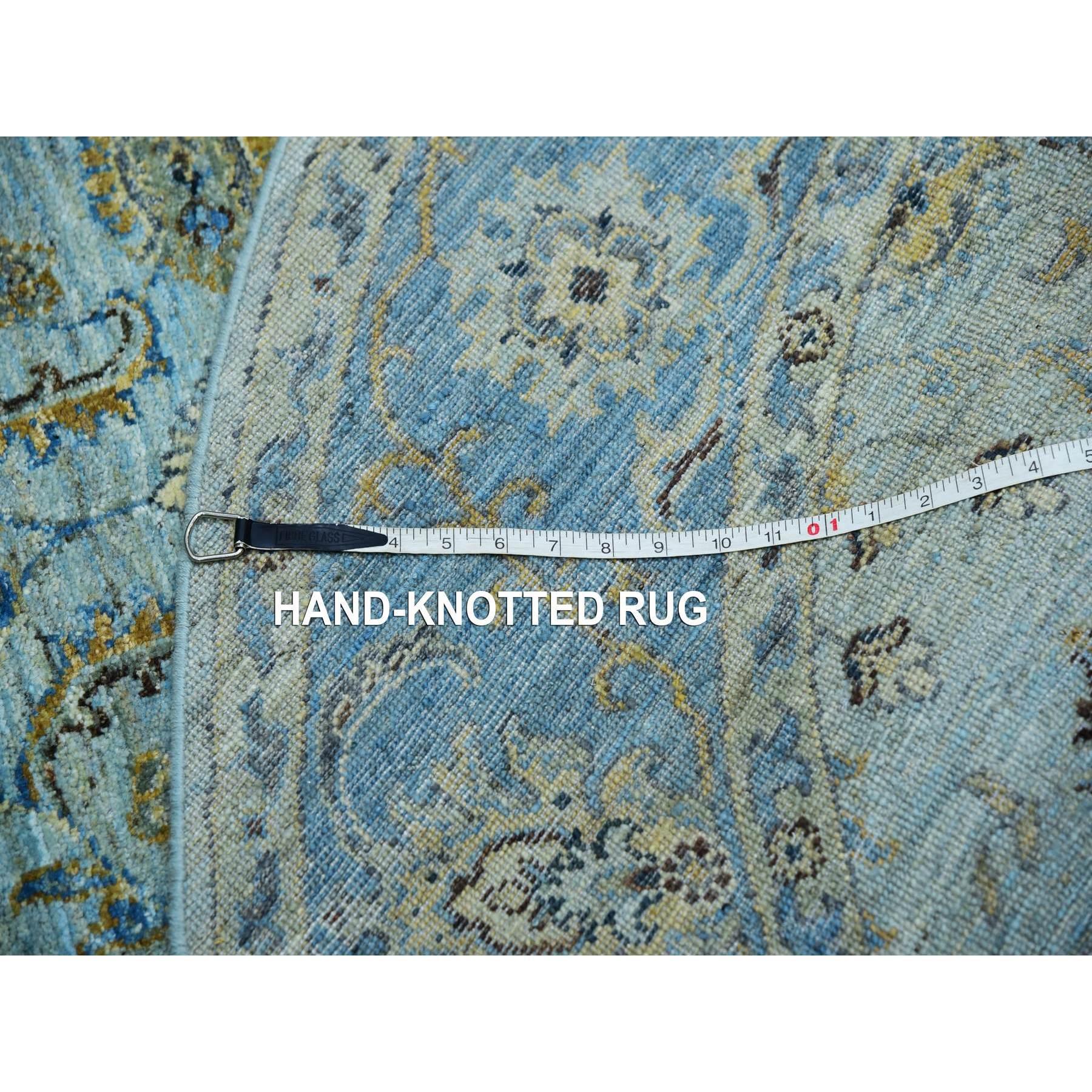 XXIe siècle et contemporain 6'x6' Beau Bleu Shah Abbas Pattern Hand Knots Rugs Laine Orientale Ronde en vente