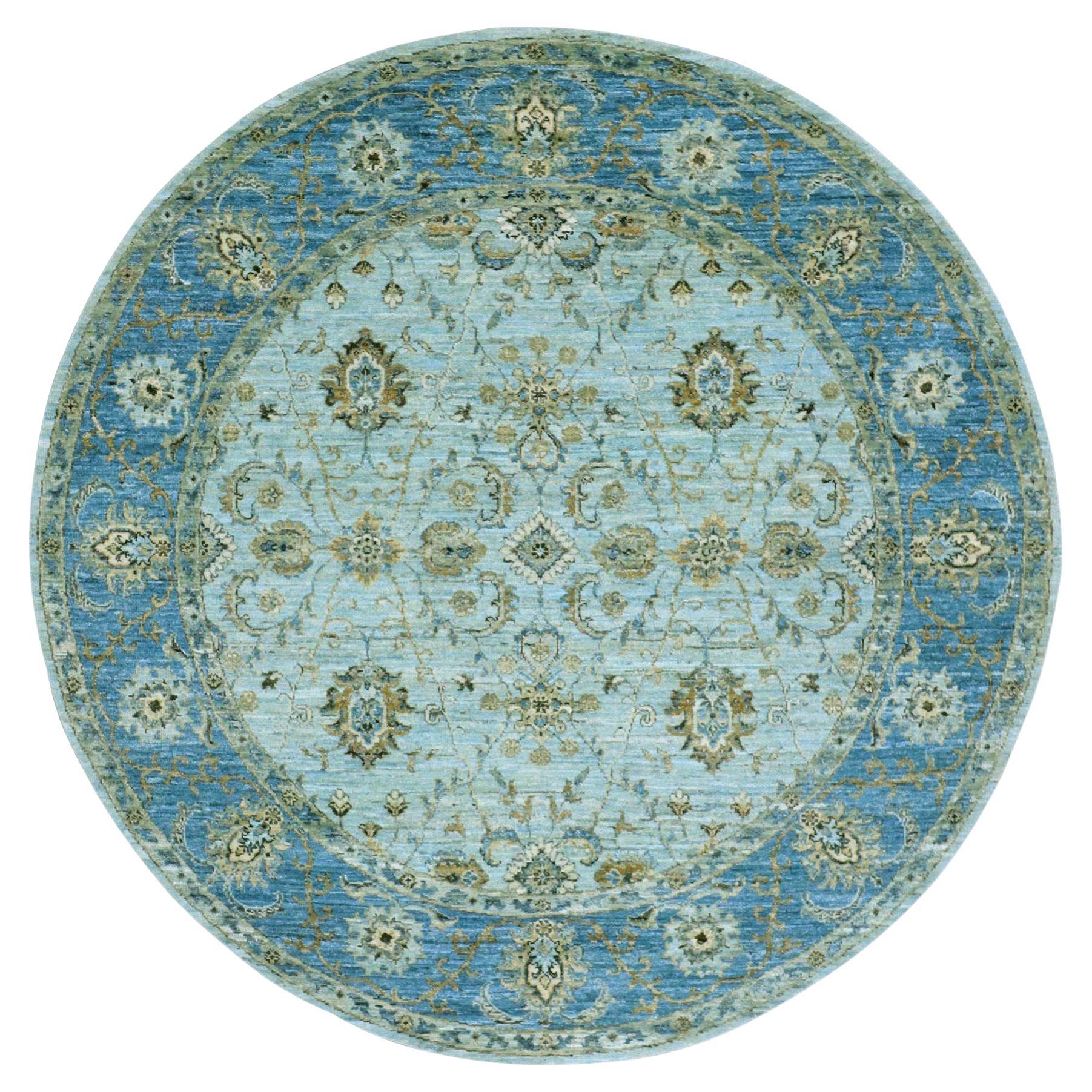6'x6' Beau Bleu Shah Abbas Pattern Hand Knots Rugs Laine Orientale Ronde