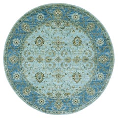 6'x6' Beau Bleu Shah Abbas Pattern Hand Knots Rugs Laine Orientale Ronde