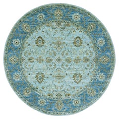 6'x6' Beau Blau Shah Abbas Muster Handgeknüpft Wolle Rund Orientteppich
