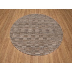 Tappeto rotondo in poliestere con motivo a griglia moderno, tessuto a mano, colore Beaver Brown, 6'x6'
