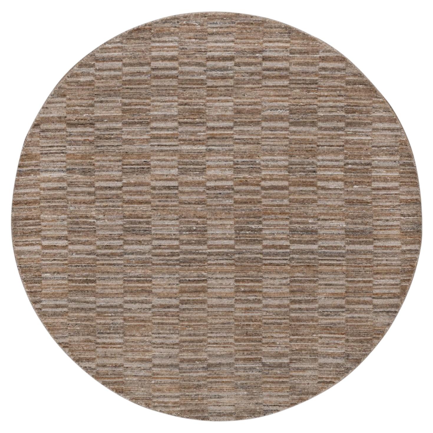 6'x6' Beaver Brown Modern Grid Pattern Polyester Hand Loomed Round Rug