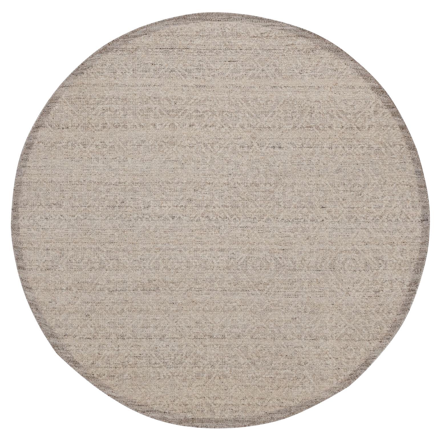 6'x6' Biber Braun Modern Texturiert Reine ungefärbte Wolle Handgeknüpft Rundteppich im Angebot