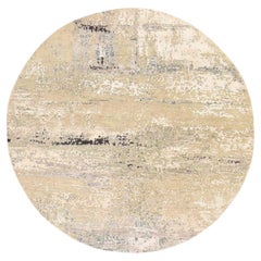 6'x6' Beige-Gray Modern Abstract Design Hand Knotted Wool & Silk Round Rug